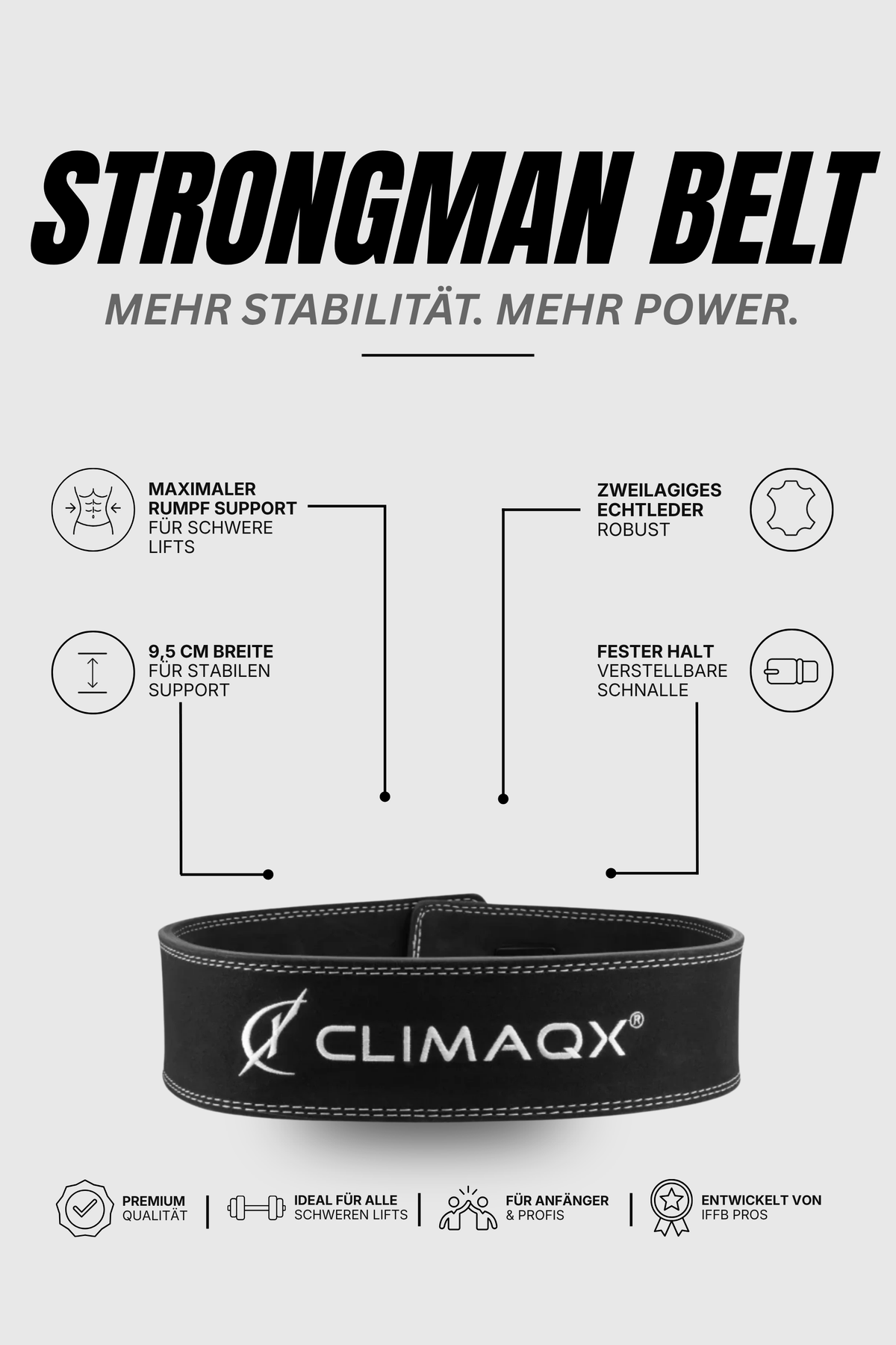 Gewichthebergürtel Strongman Echtleder XS - XL